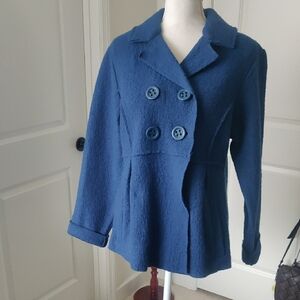 Monterey Bay 100% Wool Women's Blue Double-Breasted Jacket Sz 10